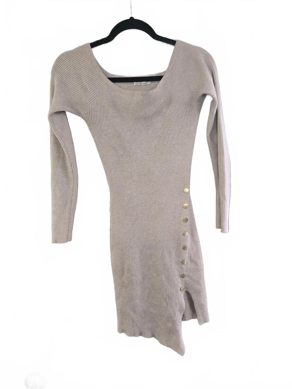 Love Always Beige Ribbed Knit Long Sleeve Dress Medium